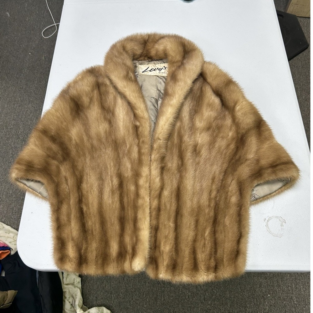 Levy's Fur Stole Womens OS Brown Vintage Mink Floral Lining Wrap A5